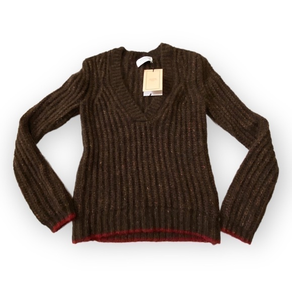 NWT La Ligne Sweater  V neck alpaca wool sweater, Brown, Size XS - Picture 7 of 15